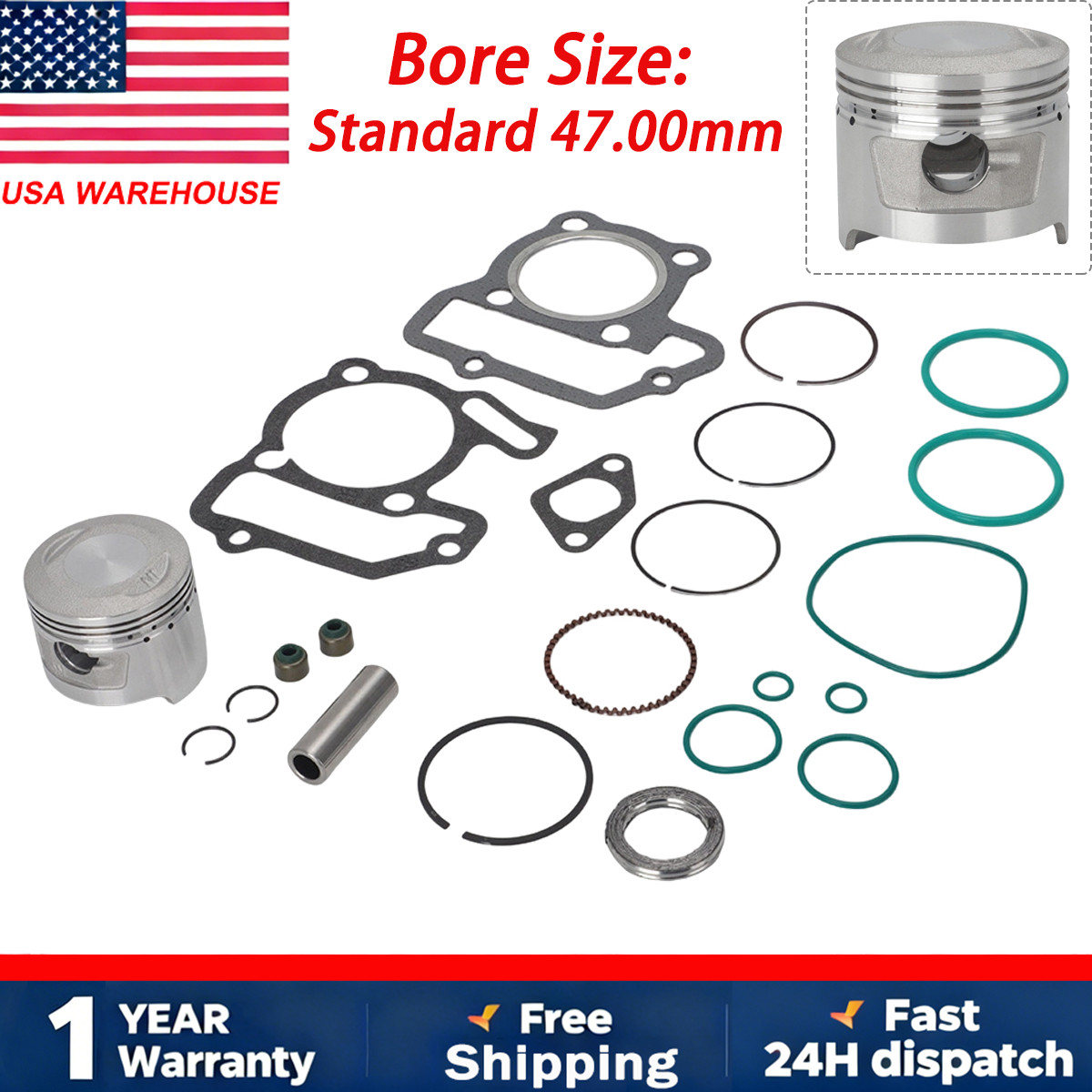 For 2000-2007 Yamaha TTR90 TTR90E Top End Rebuild Kit Piston 47mm Standard Bore