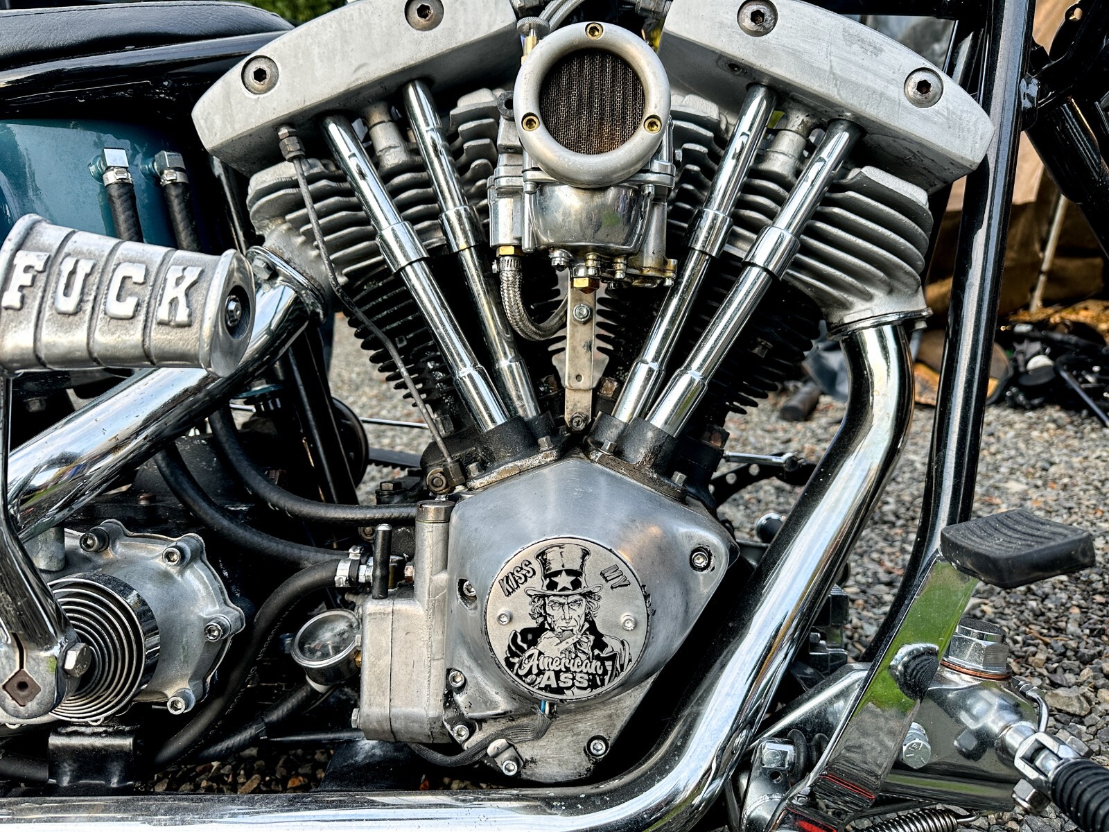 Kiss My American Ass Uncle Sam Evo Shovelhead 2Hole Timing Cover Harley Davidson