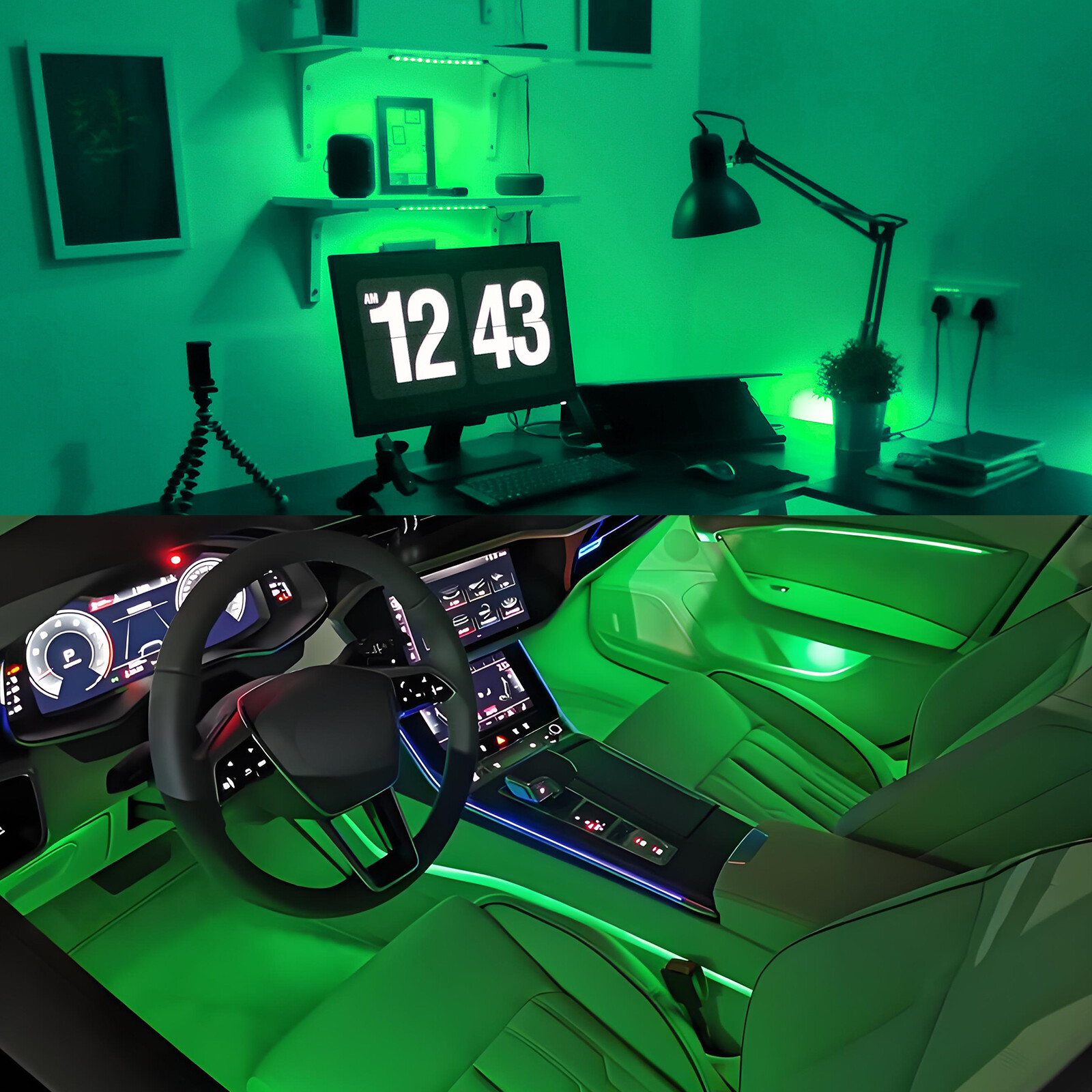 Green LED Auto Car Interior Accessories Decor Atmosphere Wire Strip Light Lamp
