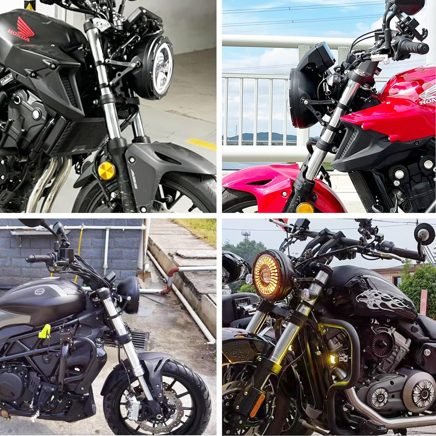 Motorcycle Headlight Bracket 51-54mm Black Headlamp CNC Fork Tube 54,
