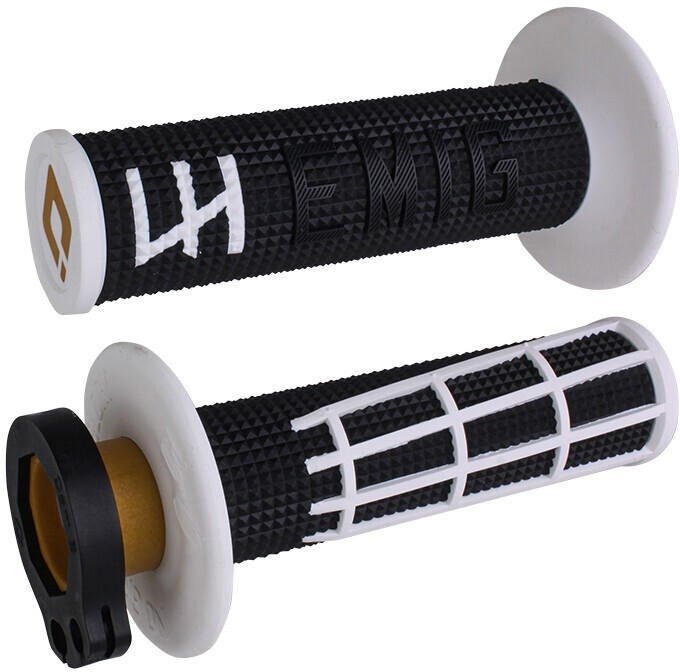 ODI MX V2 Lock On Motocross Grips, Dirt Bike Grips, Emig Edition Black and White