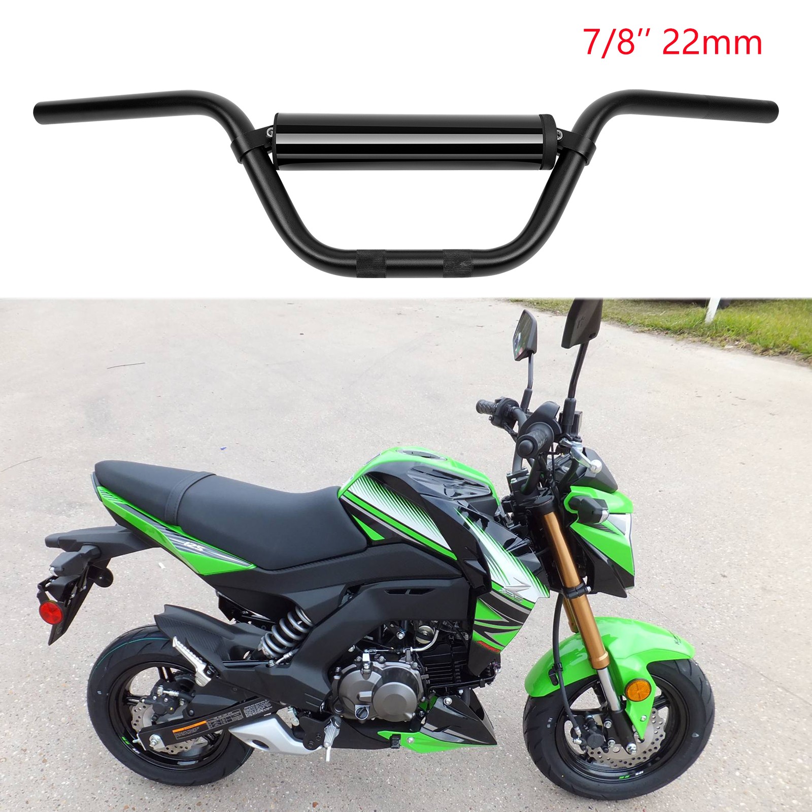 Aluminum 7/8″ 22mm Mid Handlebars w/ Foam Pad For Kawasaki Z125 PRO Z250 Z400