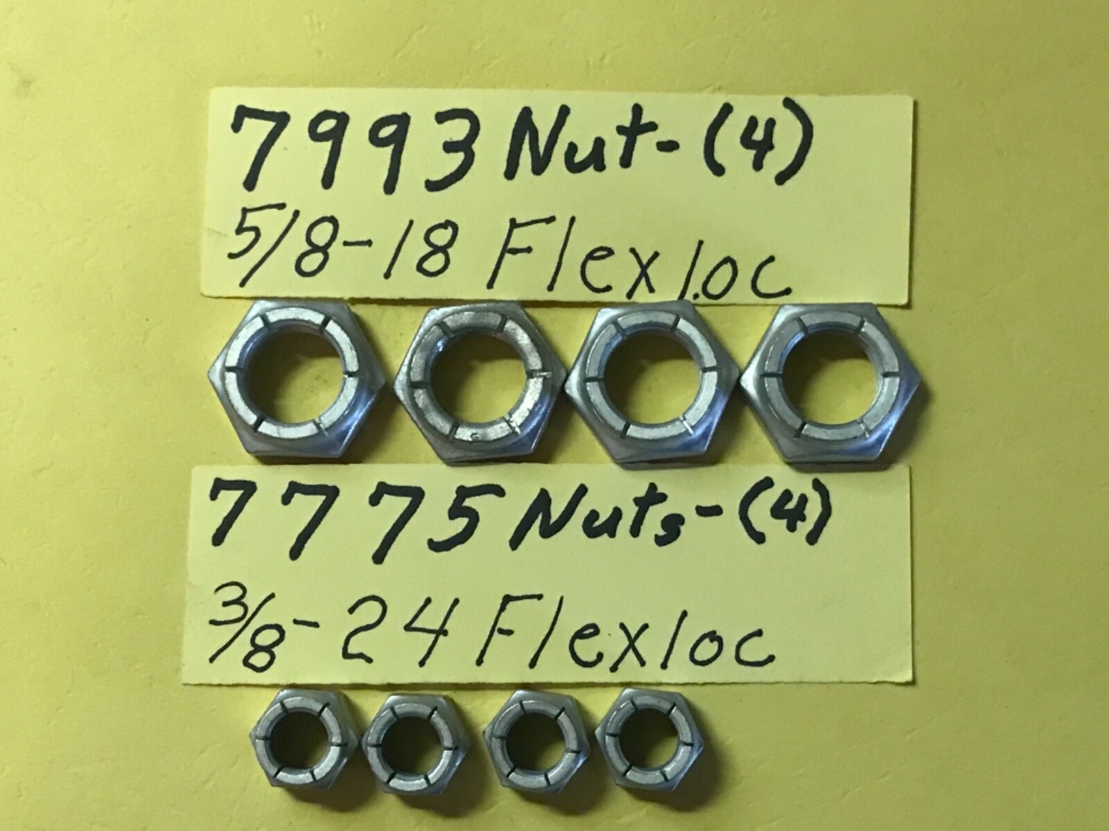 Harley 7993 (4) flexloc Nuts 5/8-18 3/8×15/16 hex 7775 (4) 3/8-24 Flexloc Nuts