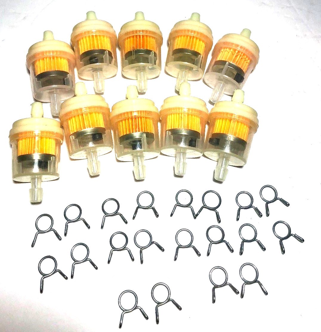 10 X Motorcycle InLine 1/4 3/16 Gas Fuel Filter ATV UTV Snowmobile W/ CLAMPS
