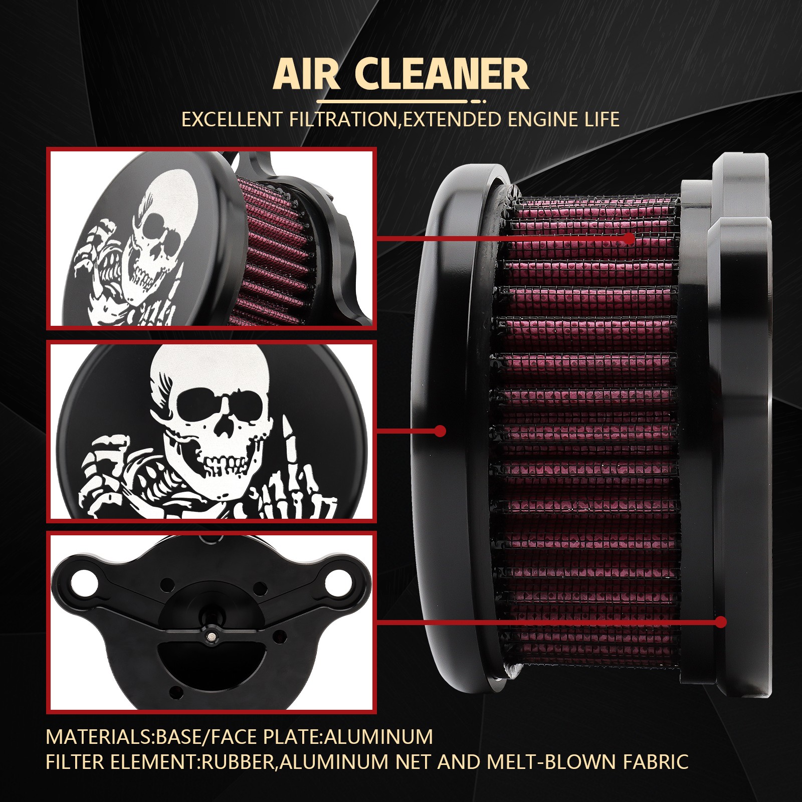 Motorcycle Air Cleaner Intake Filter For Harley Sportster XL 883 1200 48 72 Iron