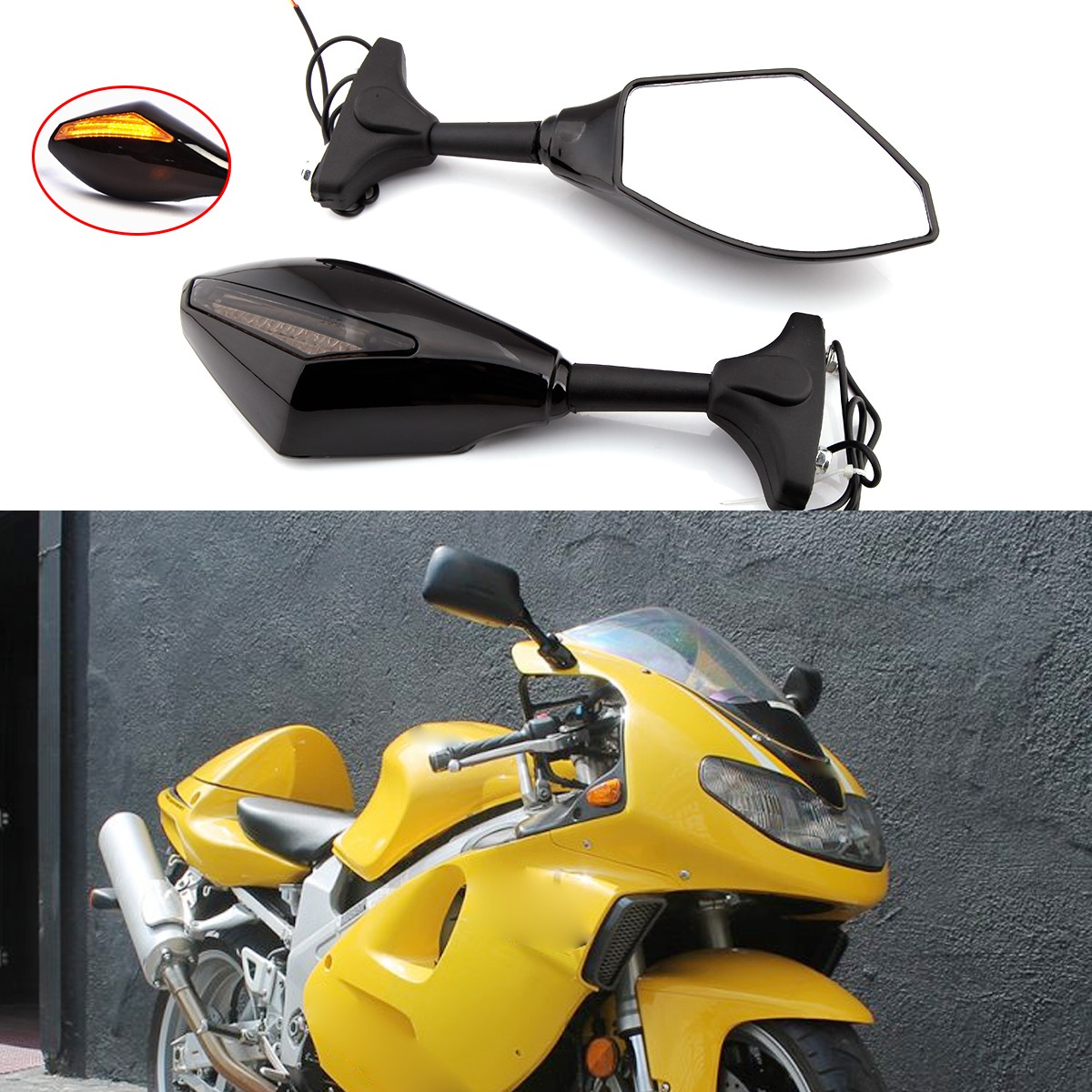 2x Gloss Side Mirrors Rearview w/ LED Turn Signal For Suzuki TL1000R TL1000S