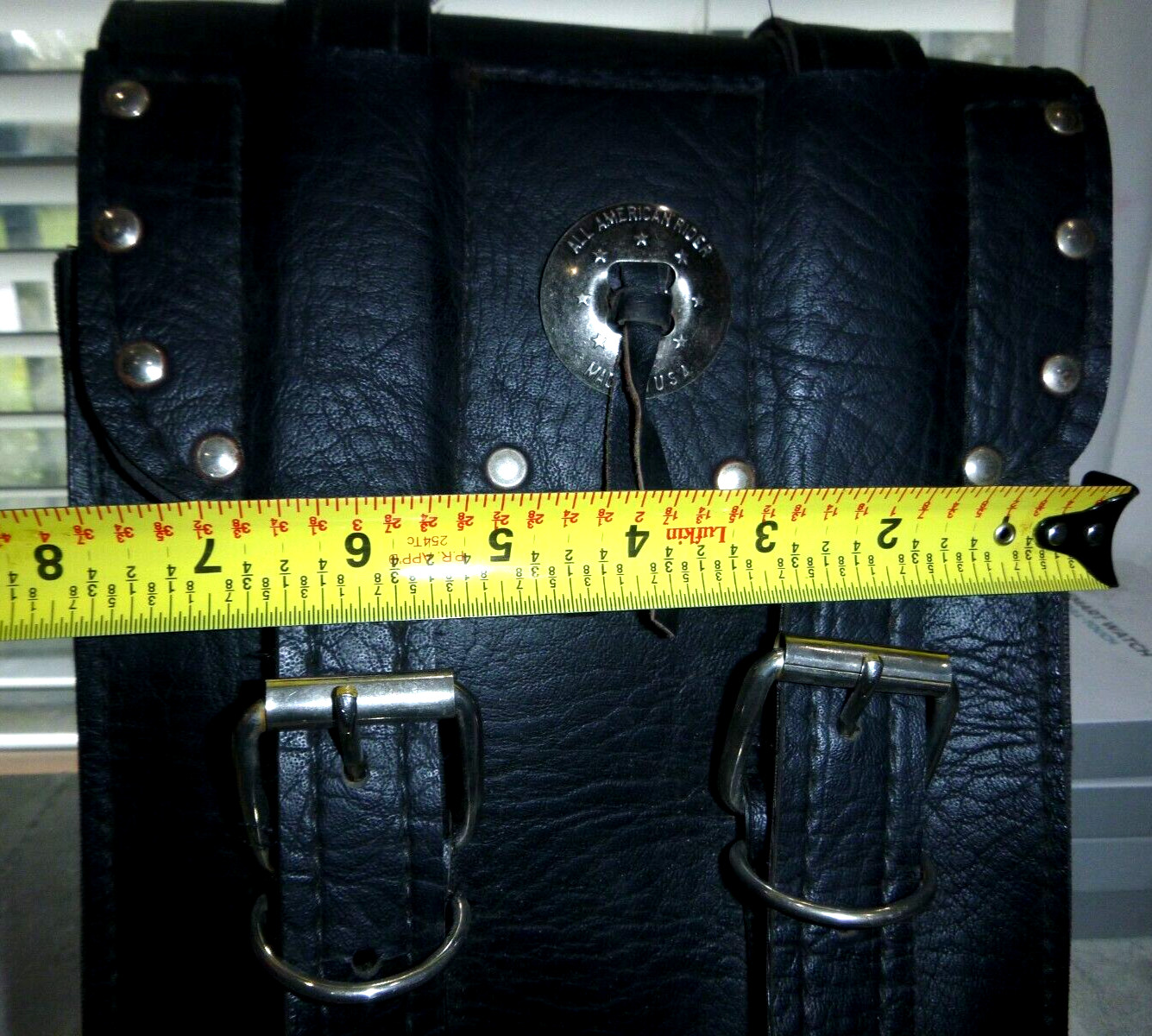 All American Rider BLACK Box Style Leather Bag 12x8x3” SILVER Buckles Studs USA