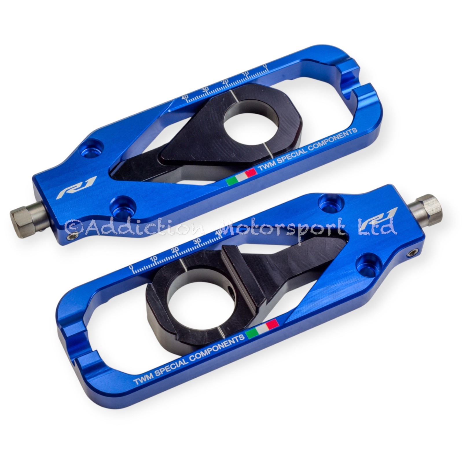 TWM CNC Billet Aluminium Blue Chain Adjuster for Yamaha R1M 2020 – TCY.01.B
