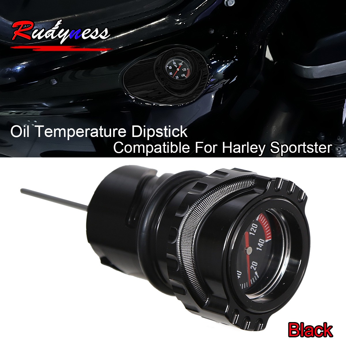 Black Oil Dipstick With Temperature Gauge For Harley 04-22 Sportster XL883 1200