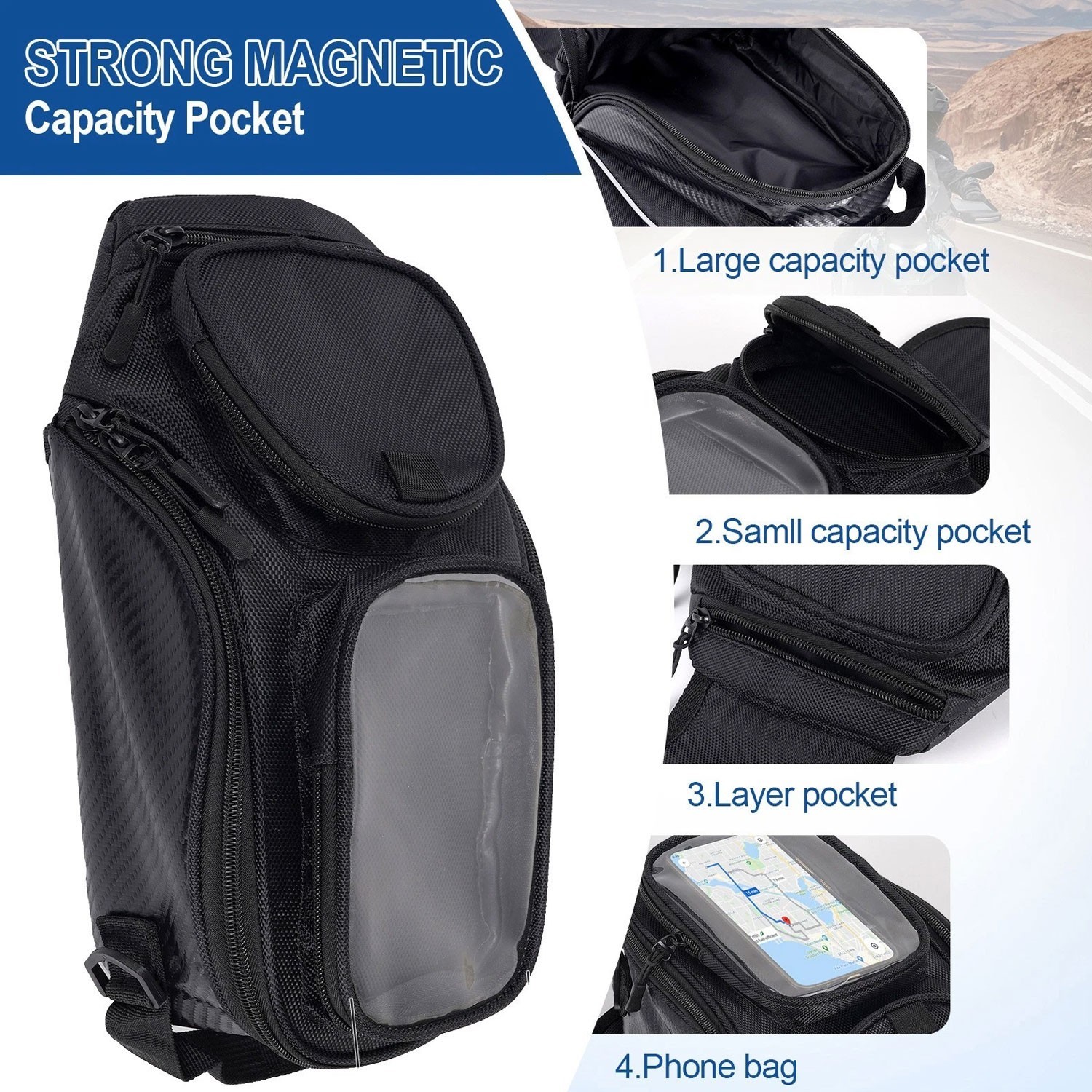 Waterproof Motorcycle Fuel Tank Bag Magnetic Motorbike Luggage Phone Storage Bag
