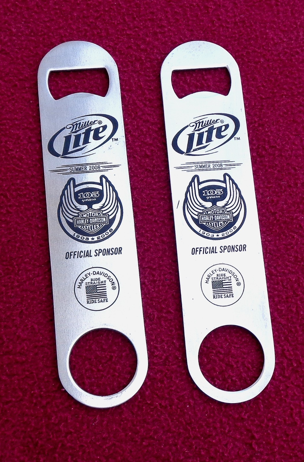 Harley Davidson 2008 summer 105 years miller lite ride 2 bottle openers
