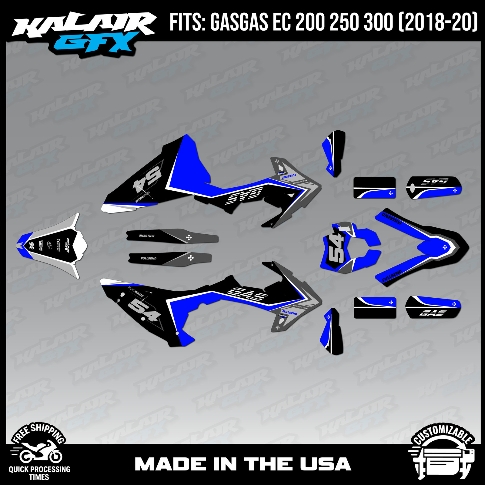 Graphics Kit for GasGas EC200 EC250 EC300 (2018-2020) Inferno – BLUE