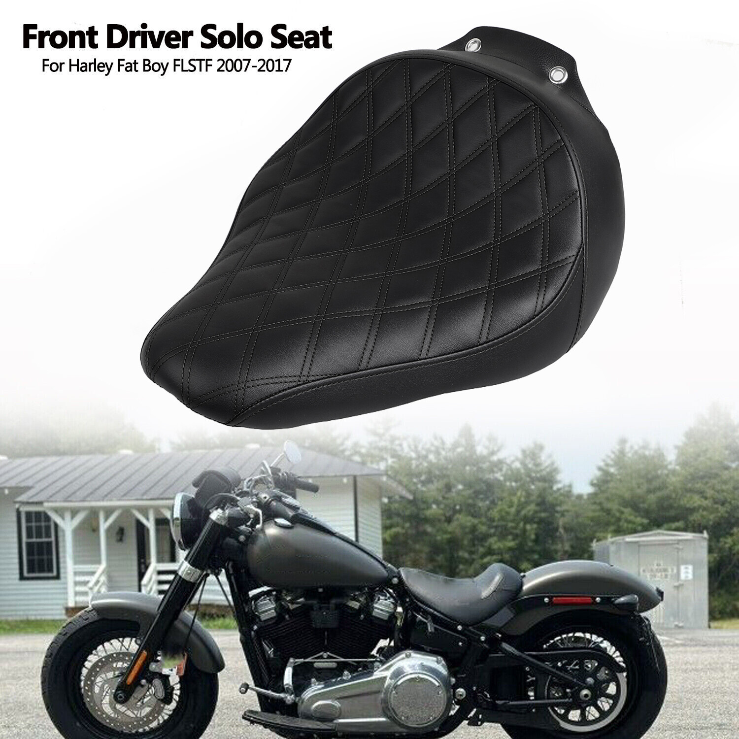 Synthetic Leather Front Driver Rider Solo Seat For Harley Fat Boy FLSTF 07-17