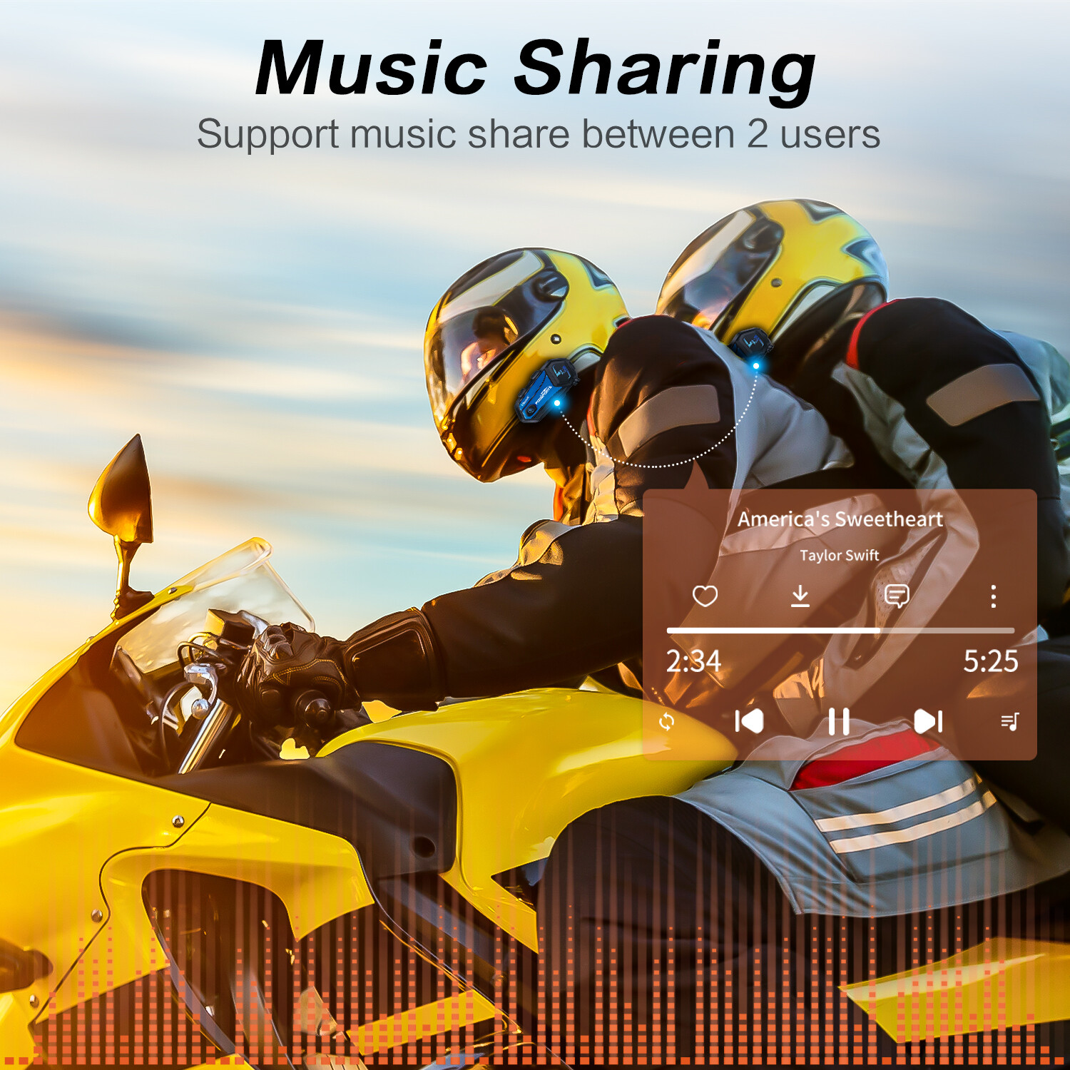 2KM Motorcycle Helmet Bluetooth Headset 8 Rider BT Intercom FM Radio Music Share