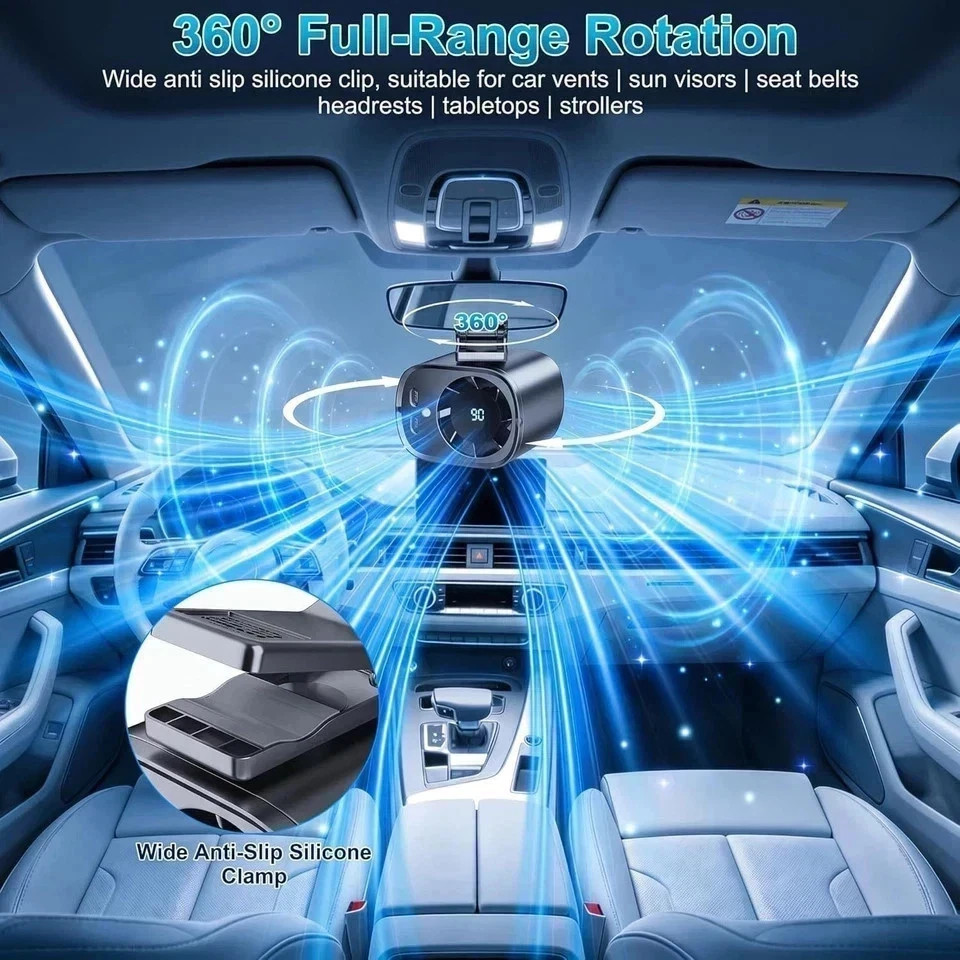 Clip On Air Conditioner for Car, 2026 Portable Car Air Conditioner 360° Rotation