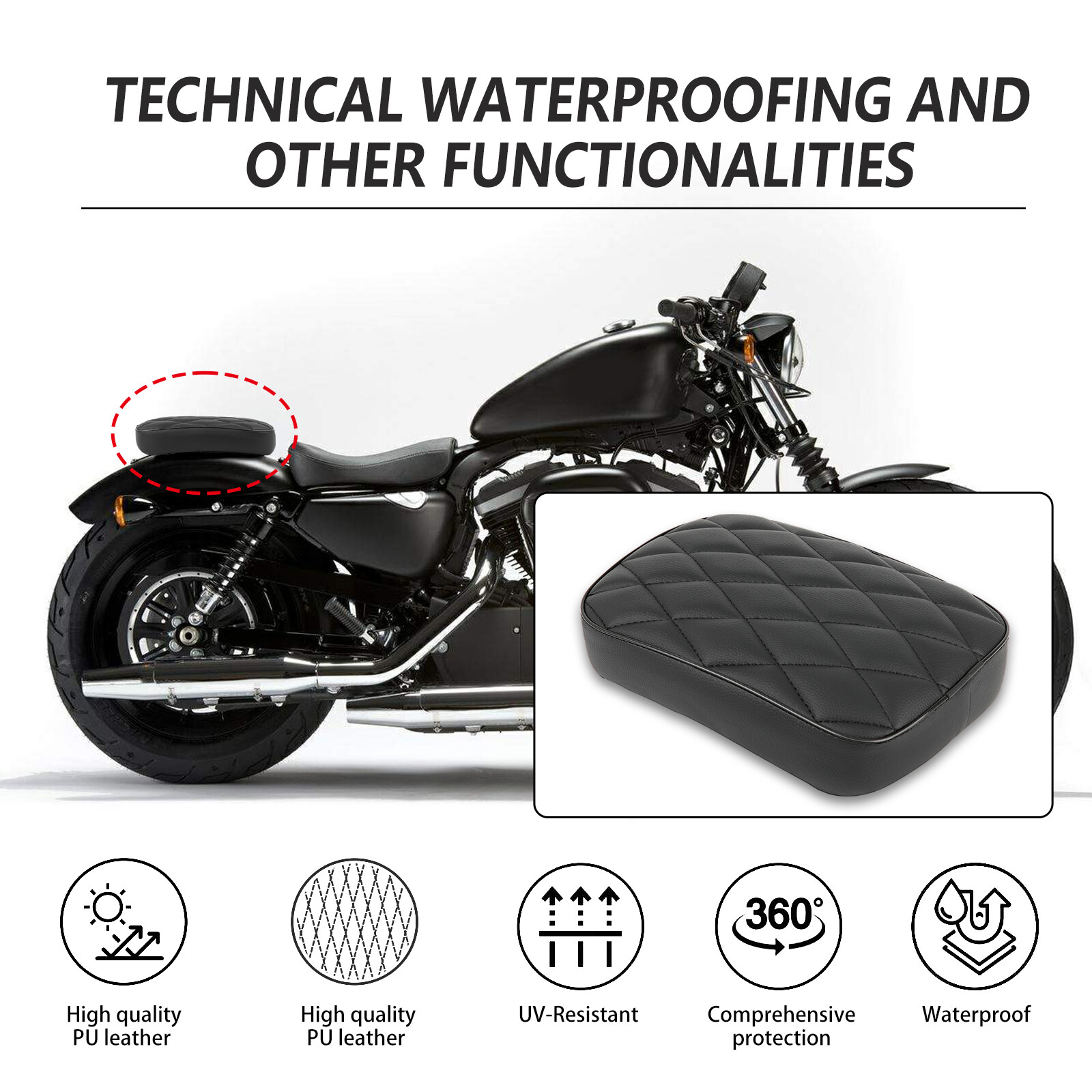 For Big Dog Chopper Rectangular Pillion Passenger Pad Seat w/ 8 Suction Cup Pad