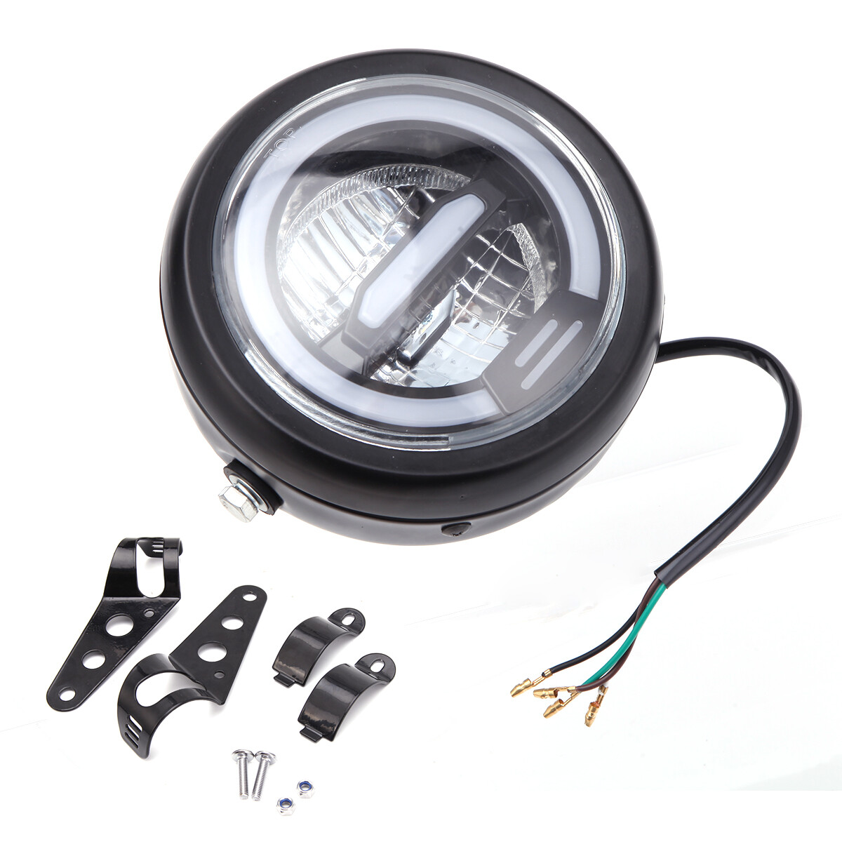 LED Motorcycle Round Headlight Hi/Lo DRL Yellow Light +Clamps For Coleman B200R