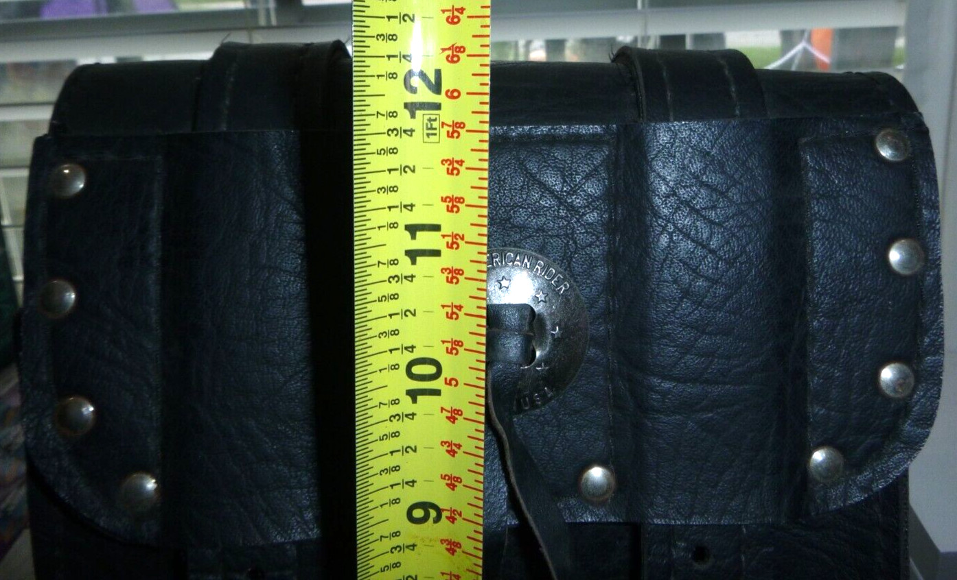 All American Rider BLACK Box Style Leather Bag 12x8x3” SILVER Buckles Studs USA