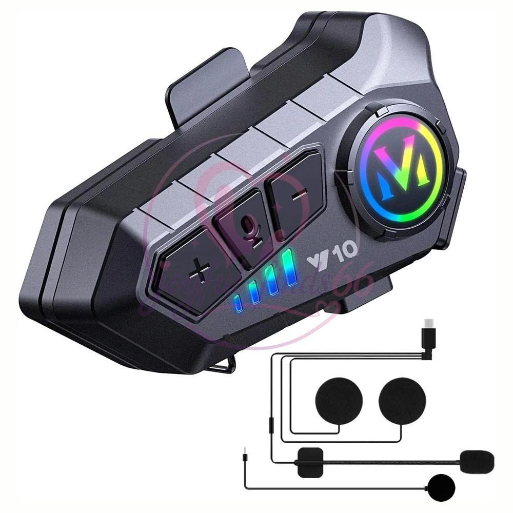 2PCS Bluetooth 5.3 Motorcycle Helmet Headset Waterproof Headphone Hands-Free LED