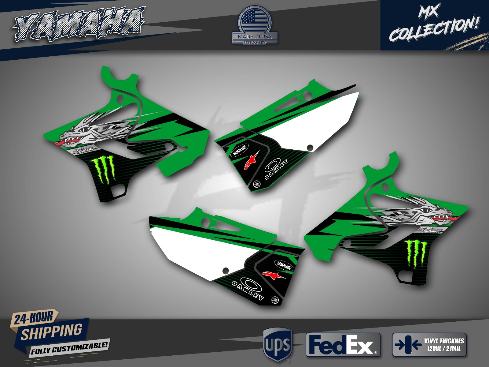 Yamaha YZ125 YZ250 2-Stroke 2015-2021 Graphics Kit Custom Green Black Stickers