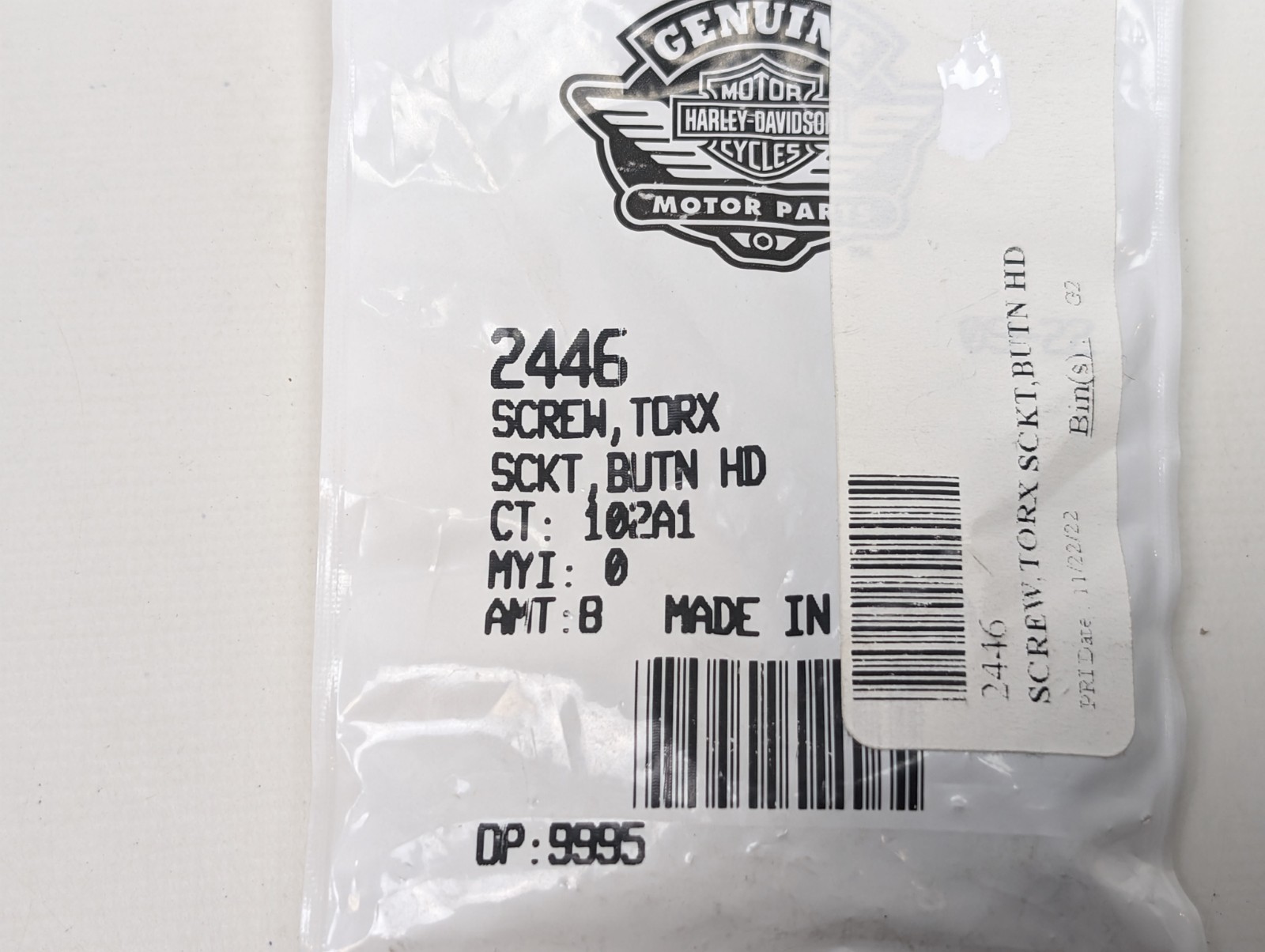 Harley-Davidson OEM License Plate Torx Button Head Screw Black 2446
