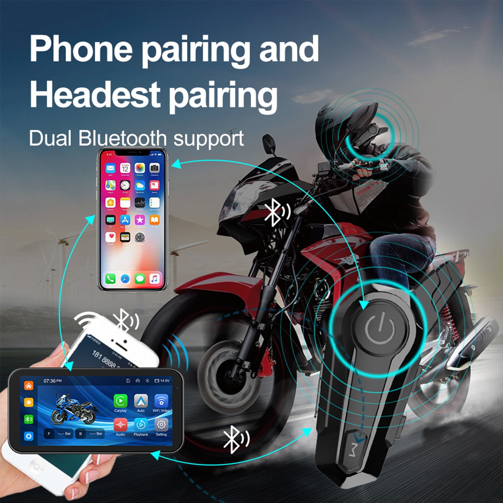 6.25″ IPS Motorcycle GPS Wireless CarPlay Android Auto Navi Audio Receiver + Cam