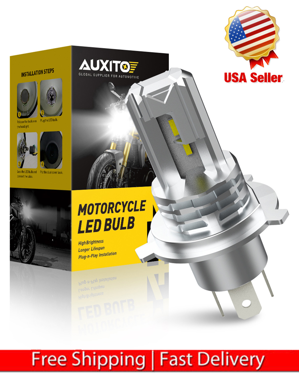 AUXITO Motorcycle 1860CSP 9003 LED H4 Headlight HB2 HS1 6000k Bulb waterproof US