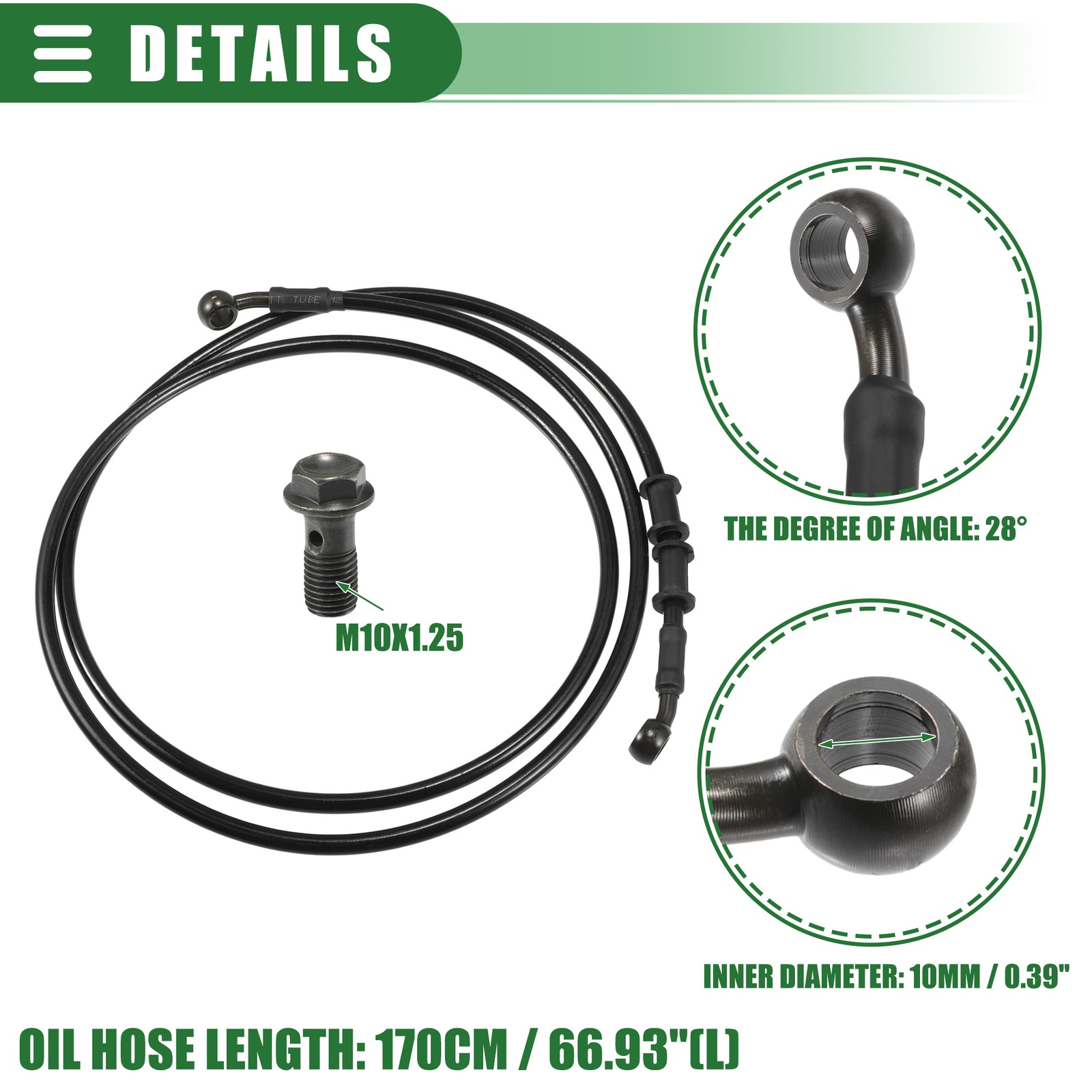 170cm Motorcycle Braided Hydraulic Brake Line Oil Hose Black Army Green 1 Set