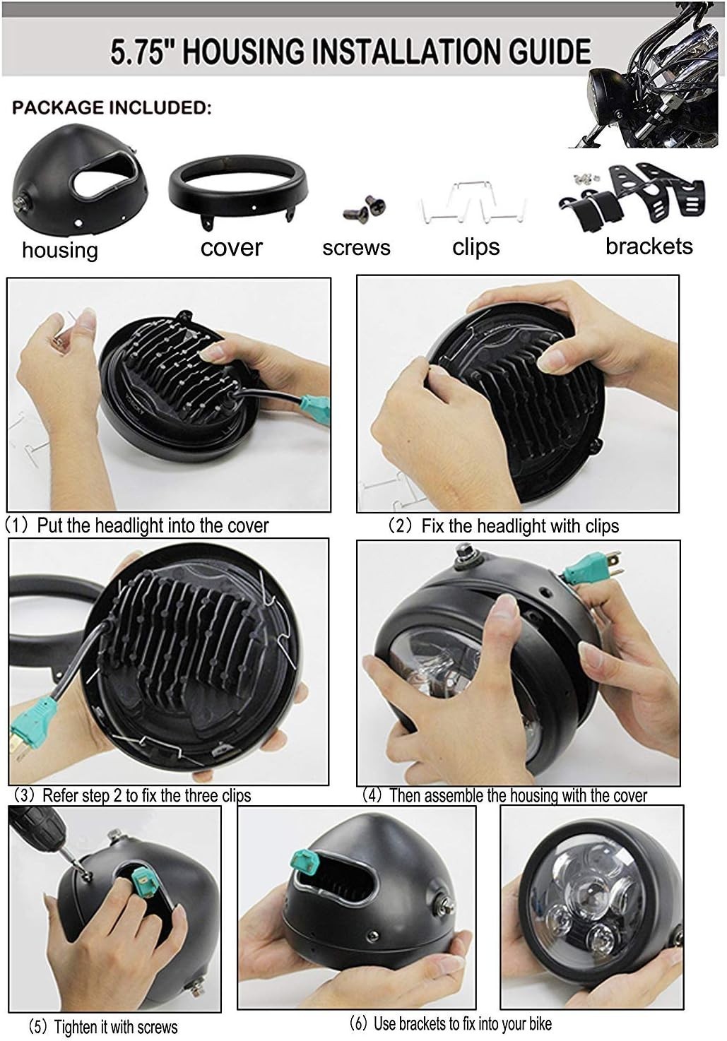 5.75″ LED Headlight Bucket w/Brackets Fits 32-40mm Motorcycle Fork Tubes | 5….