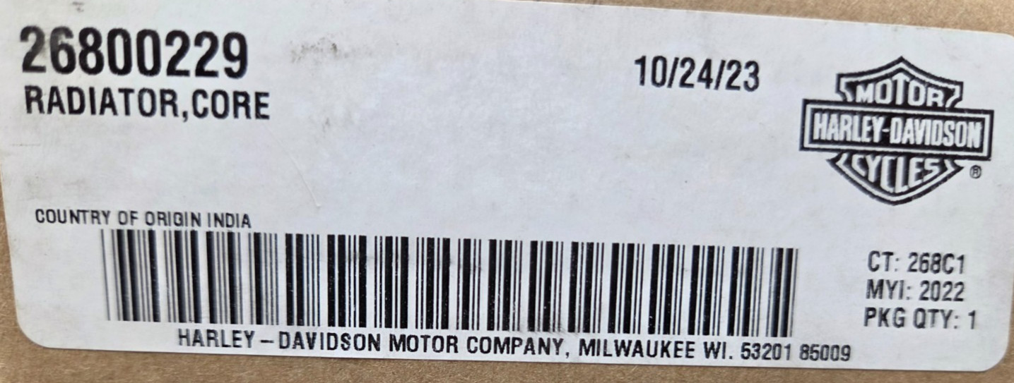 OEM HARLEY-DAVIDSON 22-25+ SPORTSTER NIGHTSTER/SPECIAL RADIATOR CORE 26800229