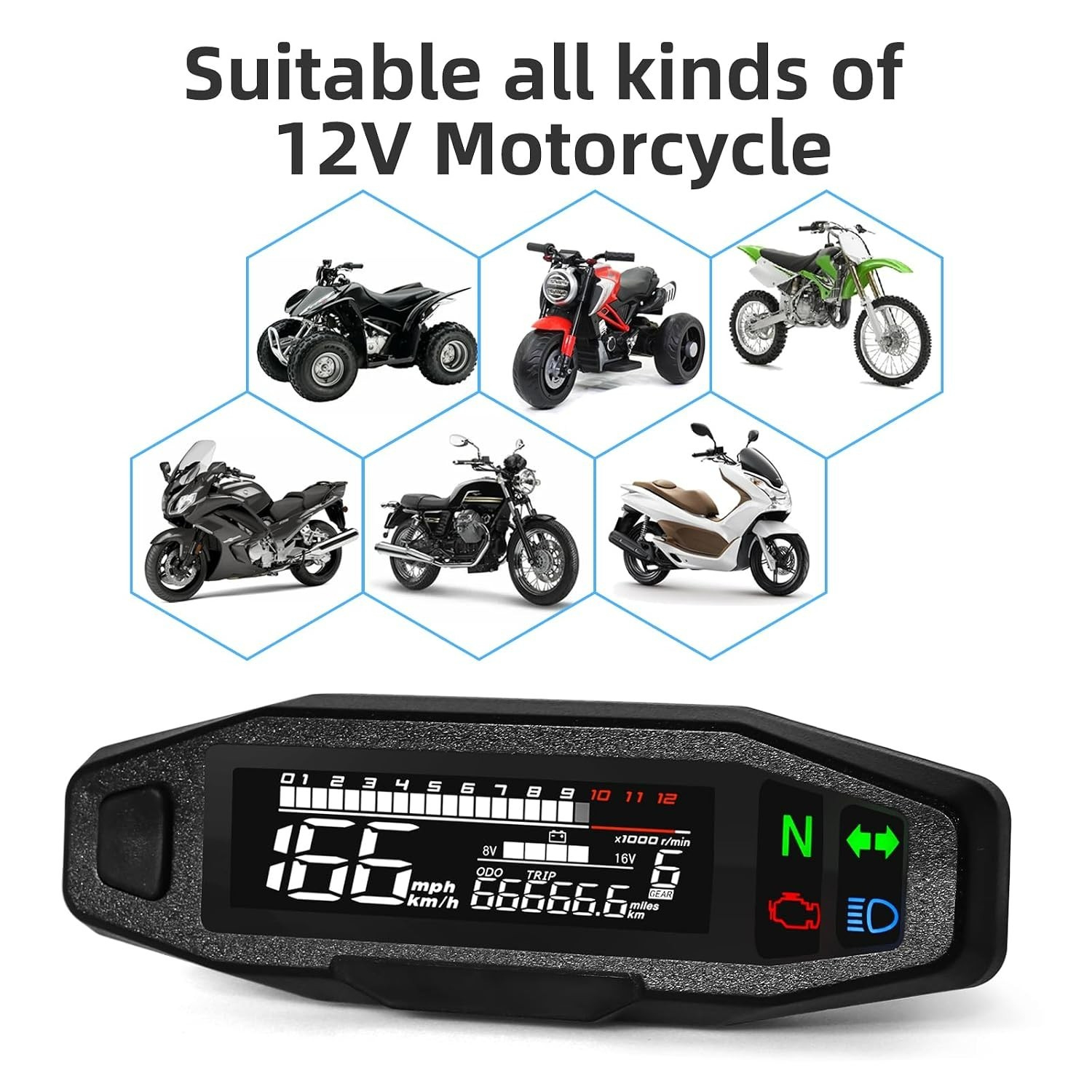 Motorcycle Speedometer MAIMEIMI 9-16V Universal Motorcycle Gauge Cluster