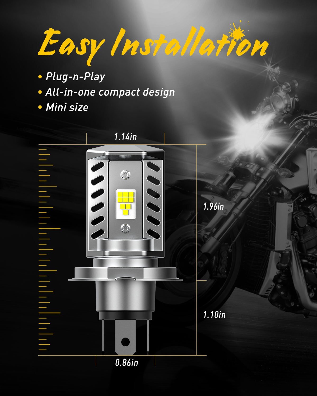 AUXITO H4 CSP LED Bulb 6500K White Hi/Low Beam Motorcycle Headlight High Power