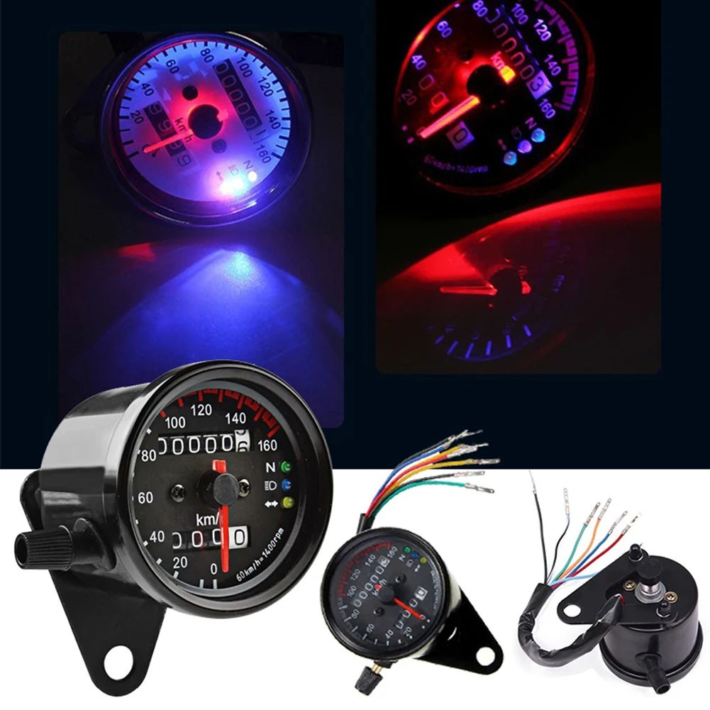 12V Universal Motorcycle Dual Odometer Speedometer 0-160km/h Gauge Meter Black