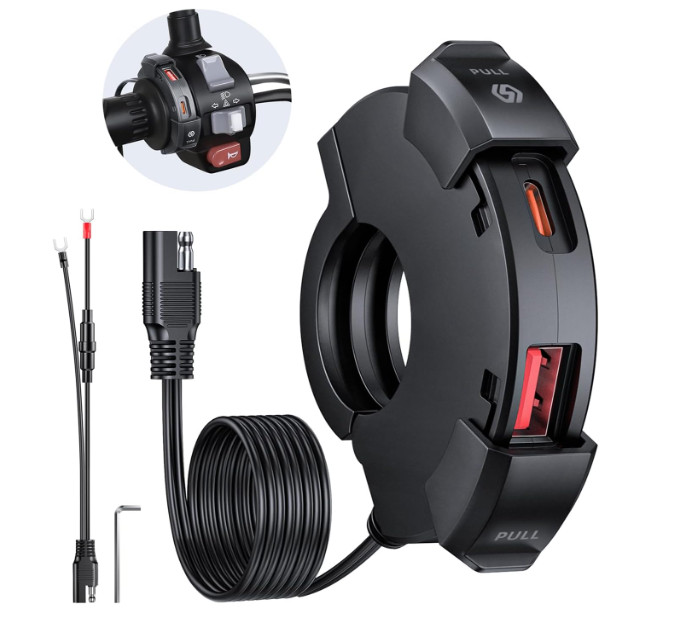 7/8″/1″ 12V/24V 5A Motorcycle Charger Dual USB Type-C PD & QC3.0 Fast Charge