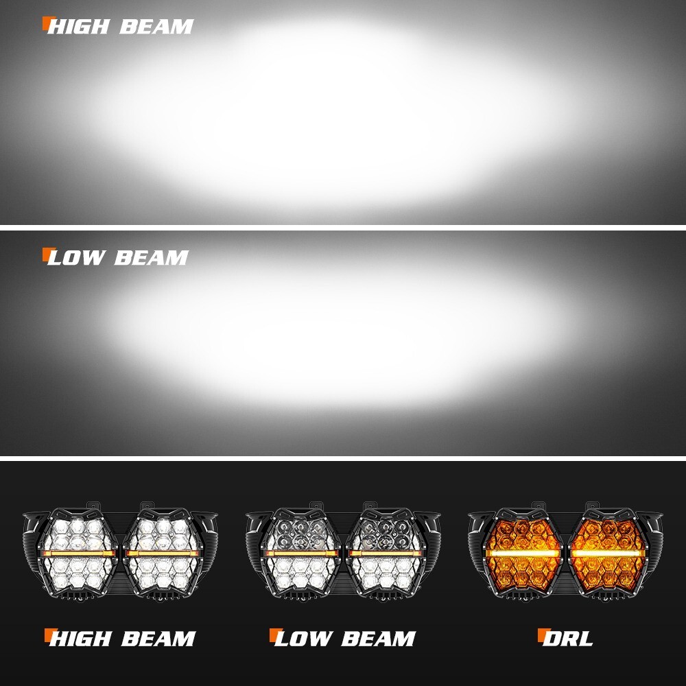 2015-2023 Road Glide – Honeycomb LED headlight set .. Very BRIGHT!