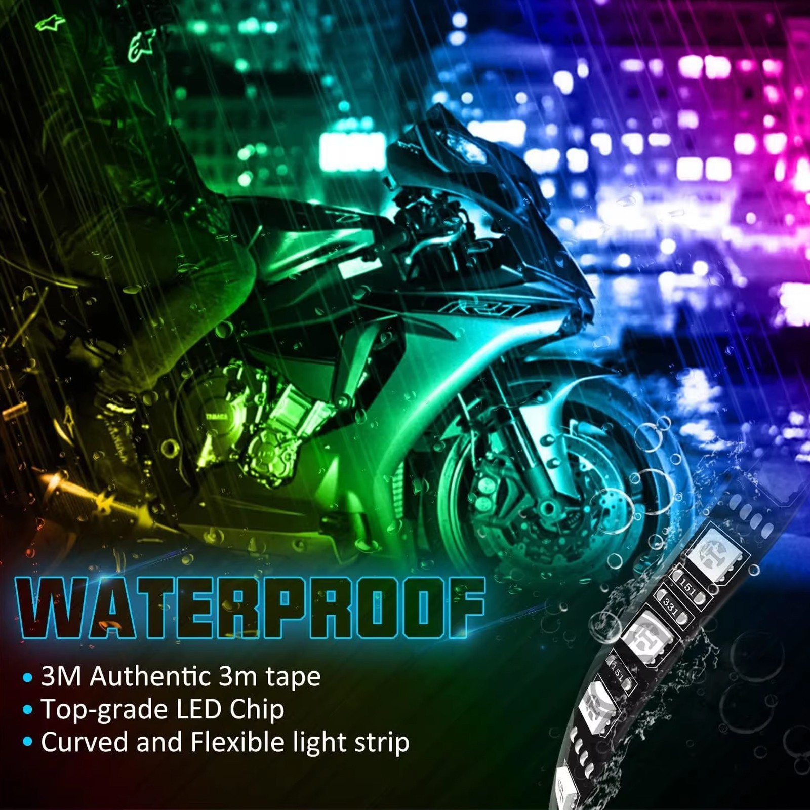 12pcs Motorcycle Underglow Neon Atmosphere Glow Light Strip Kit Control RGB APP