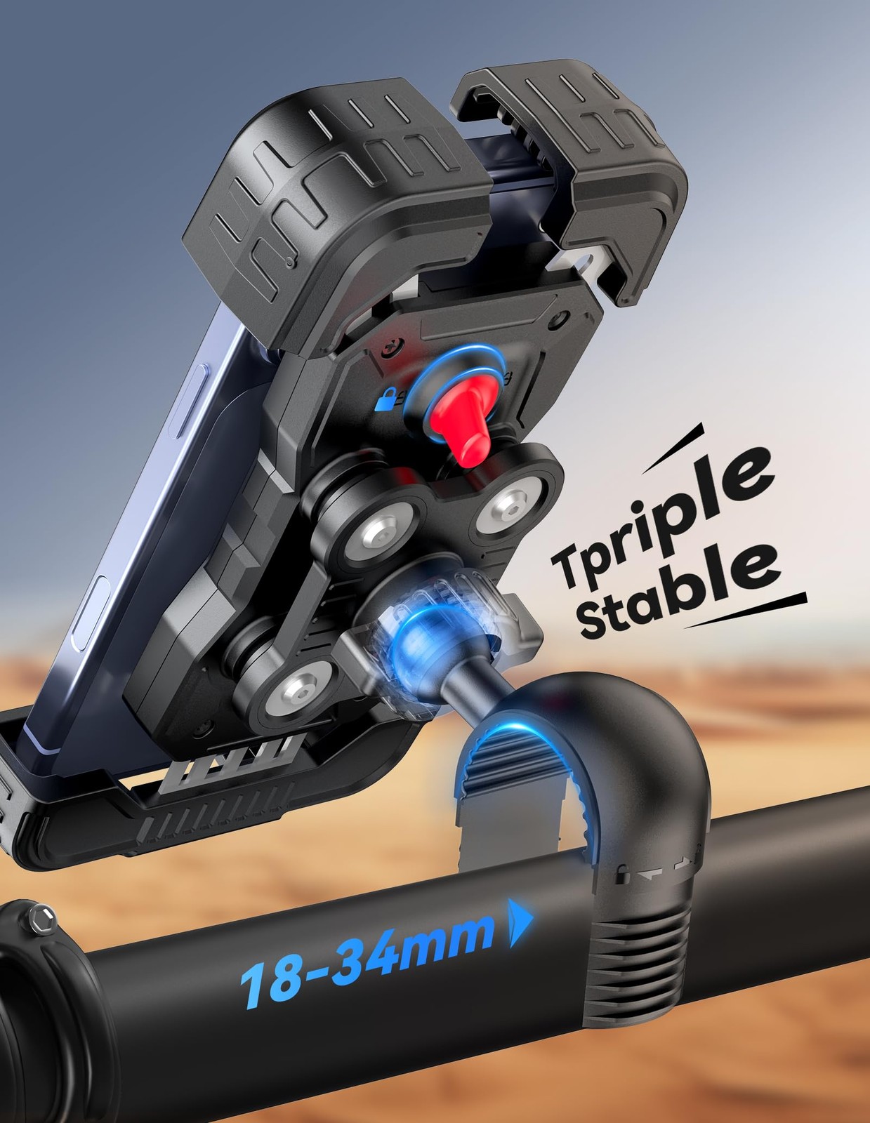 TECKNET Motorcycle Phone Mount, Bike Holder for 4.7–6.8″ Phones Black