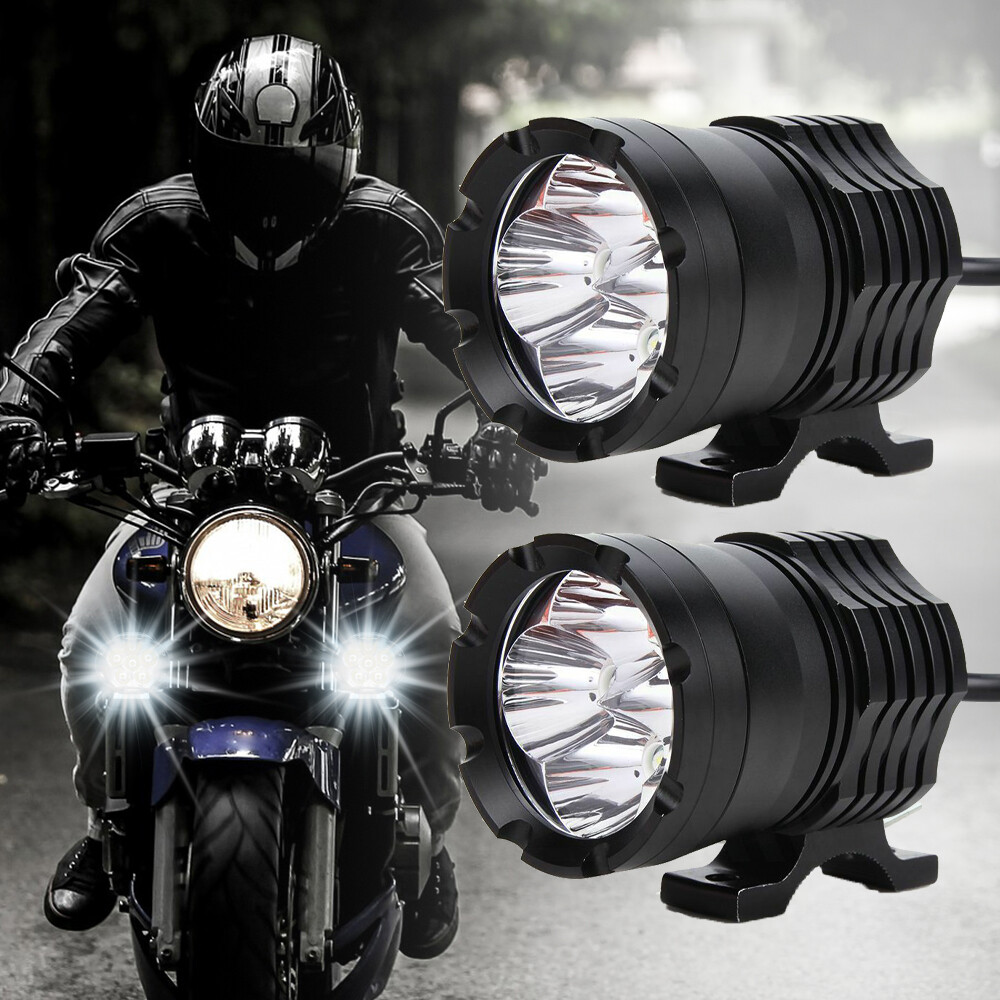 2x LED Motorcycle Spot Lights Auxiliary Headlight Driving Fog Lamp White Offroad