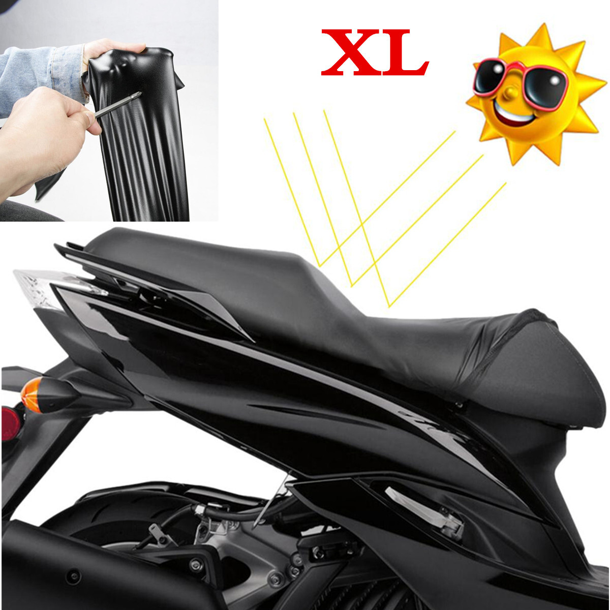 Seat Cover Cushion Dust-proof Waterproof For Motorcycle Scooter Black XL Size