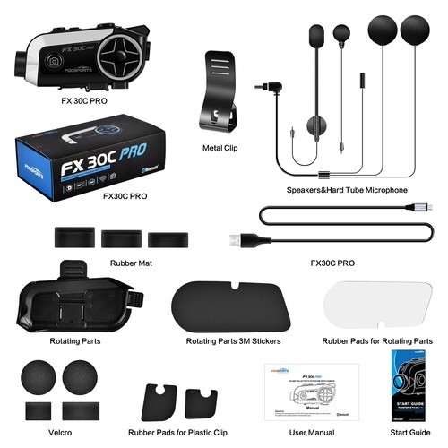 BT Fodsports FX30C Pro Motorcycle Intercom Bluetooth 5.4 Helmet Headset 1080P FM