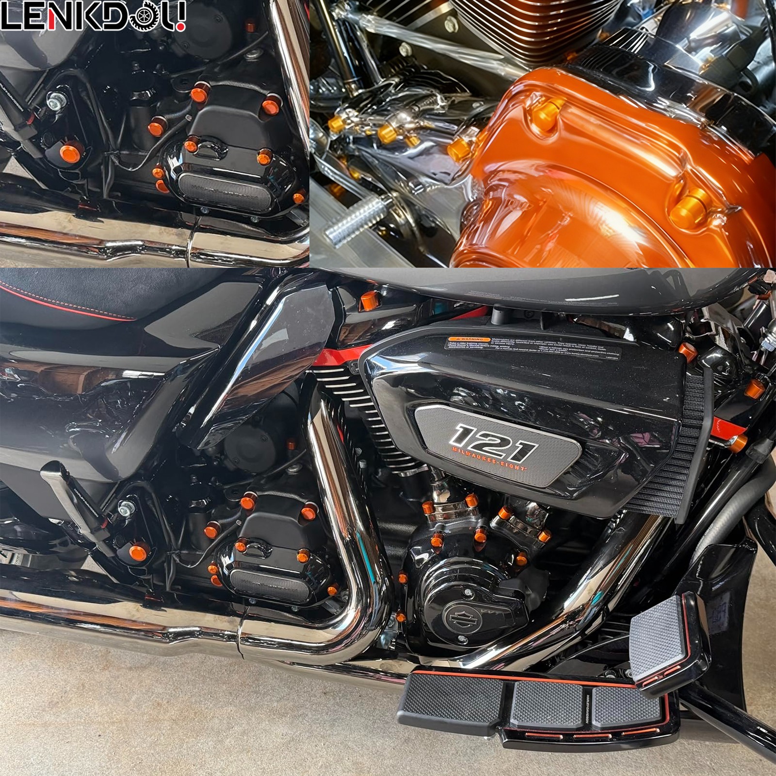 62X M8 Engine Bolt Topper Cap Cover Kit Orange For Harley Road Glide 17+ Softail