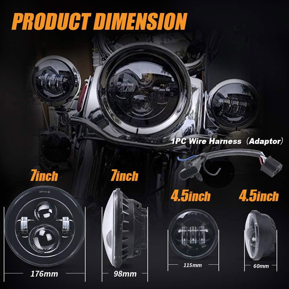 For Yamaha XV 1700 Road Star Silverado 7inch LED Headlight + 4.5″ Passing Lights