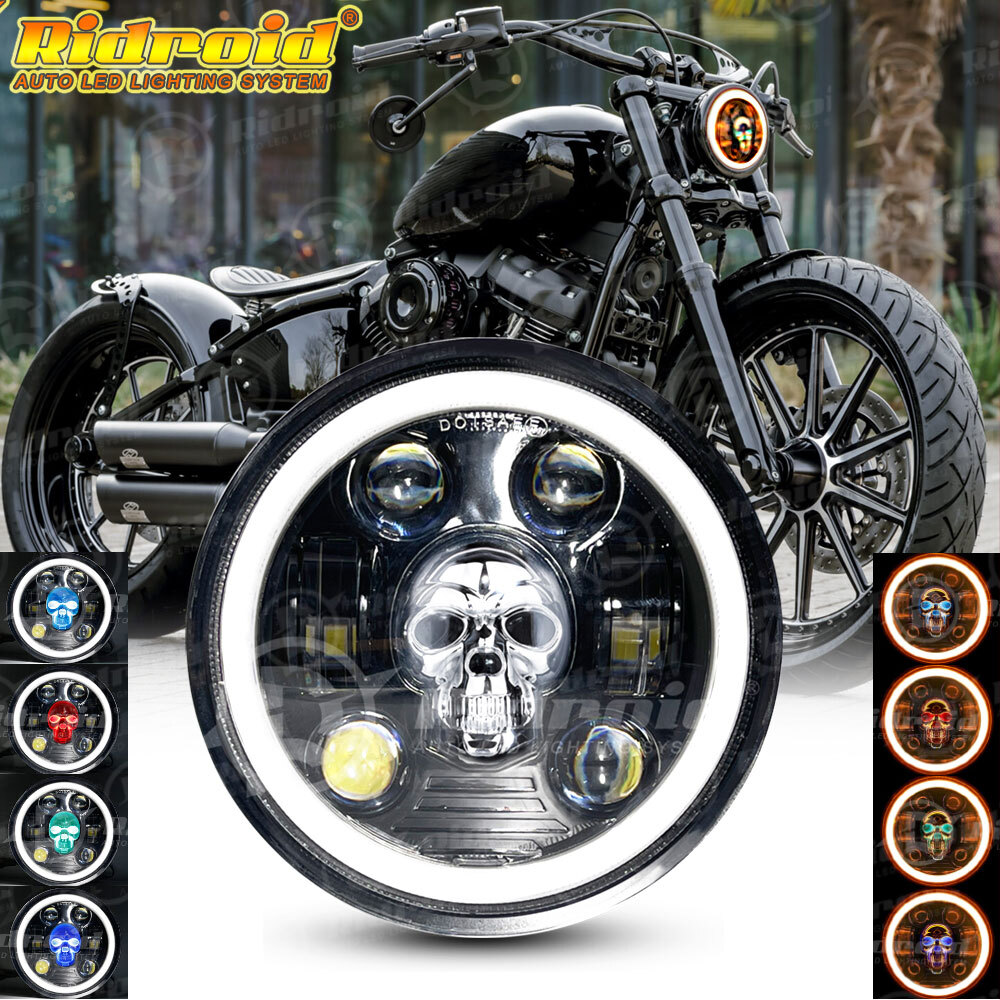 5 3/4″ 5.75″ LED Headlight with RGB Skull For Harley-Davidson Iron 1200 XL1200NS