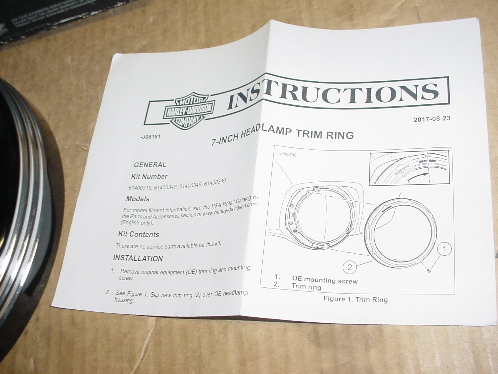 Harley Davidson 7 in. Defiance Headlamp Trim Ring Black Machine Cut 61400349