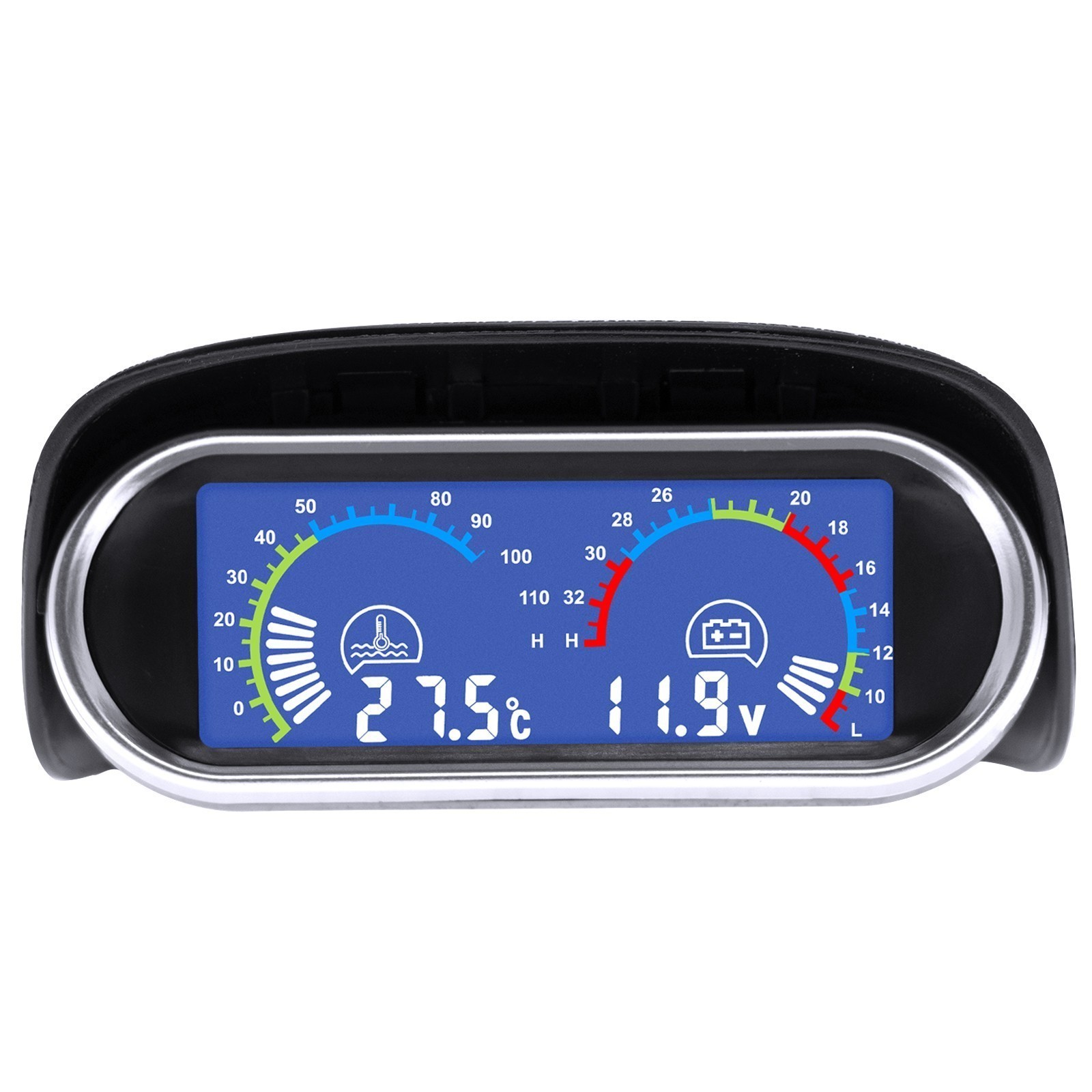 2-In-1 Car Water Temp Temperature Gauge LCD Digital Voltmeter Alarm W-Sensor 1/8