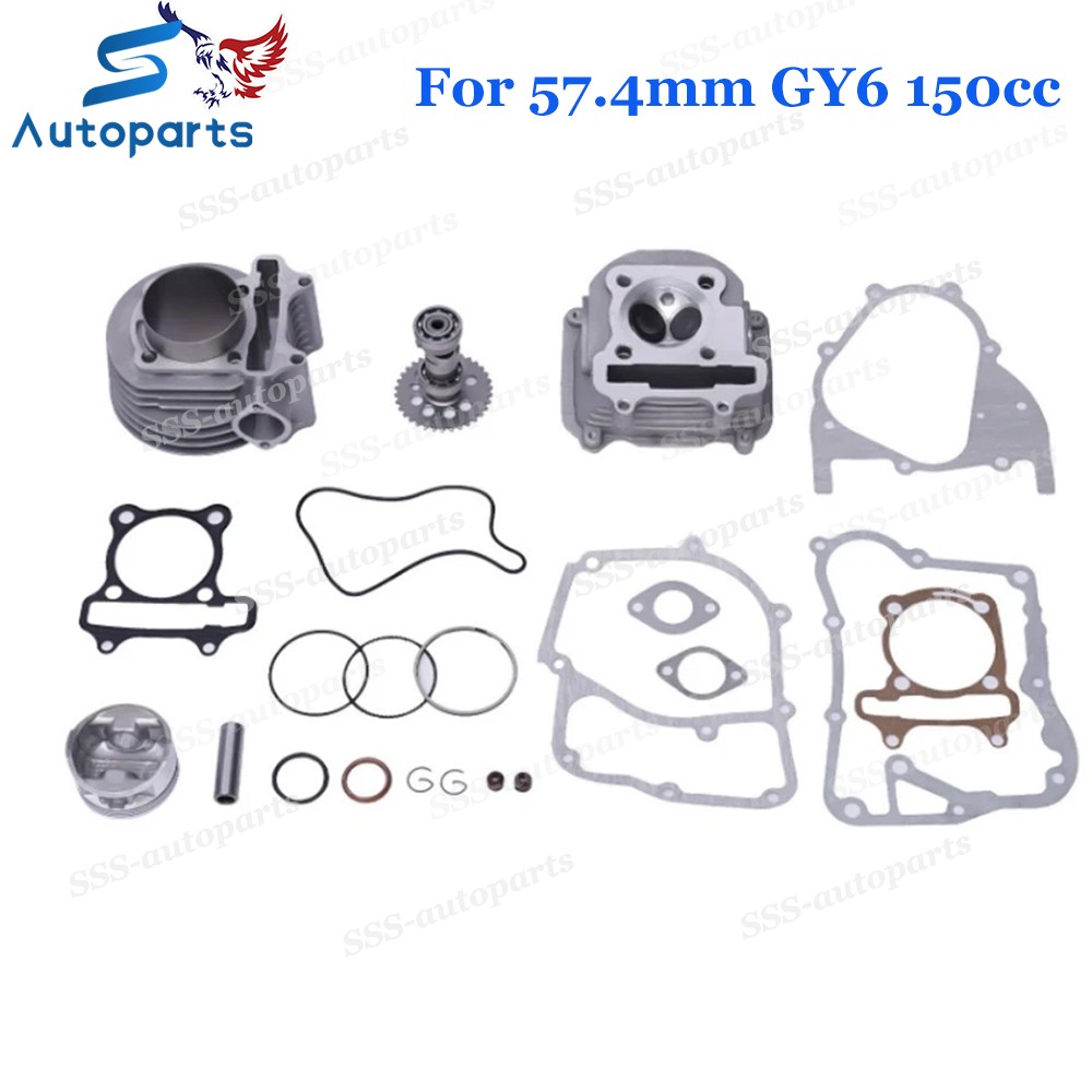 For GY6 150cc 57.4mm Big Bore Kit Set Cylinder Head Piston Gasket Set QMJ157