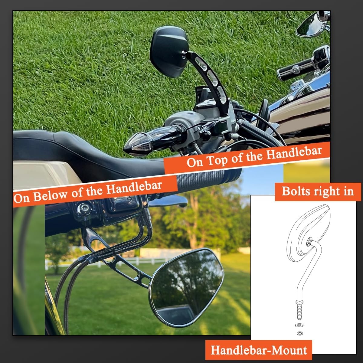 Handlebar Mount Mirrors,Left & Right Side Rearview mirrors for 1982-2025 Harley