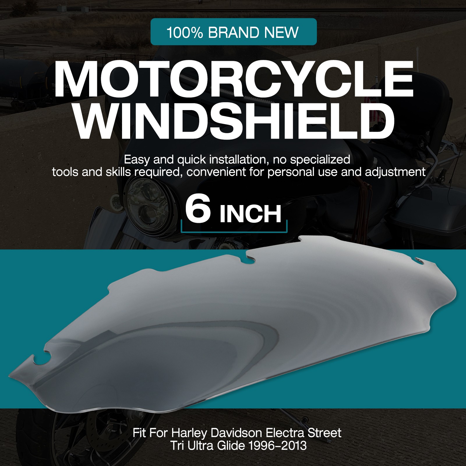 6″ Wave Windshield Windscreen For Harley CVO Street Electra Tri Glide 1996-2013