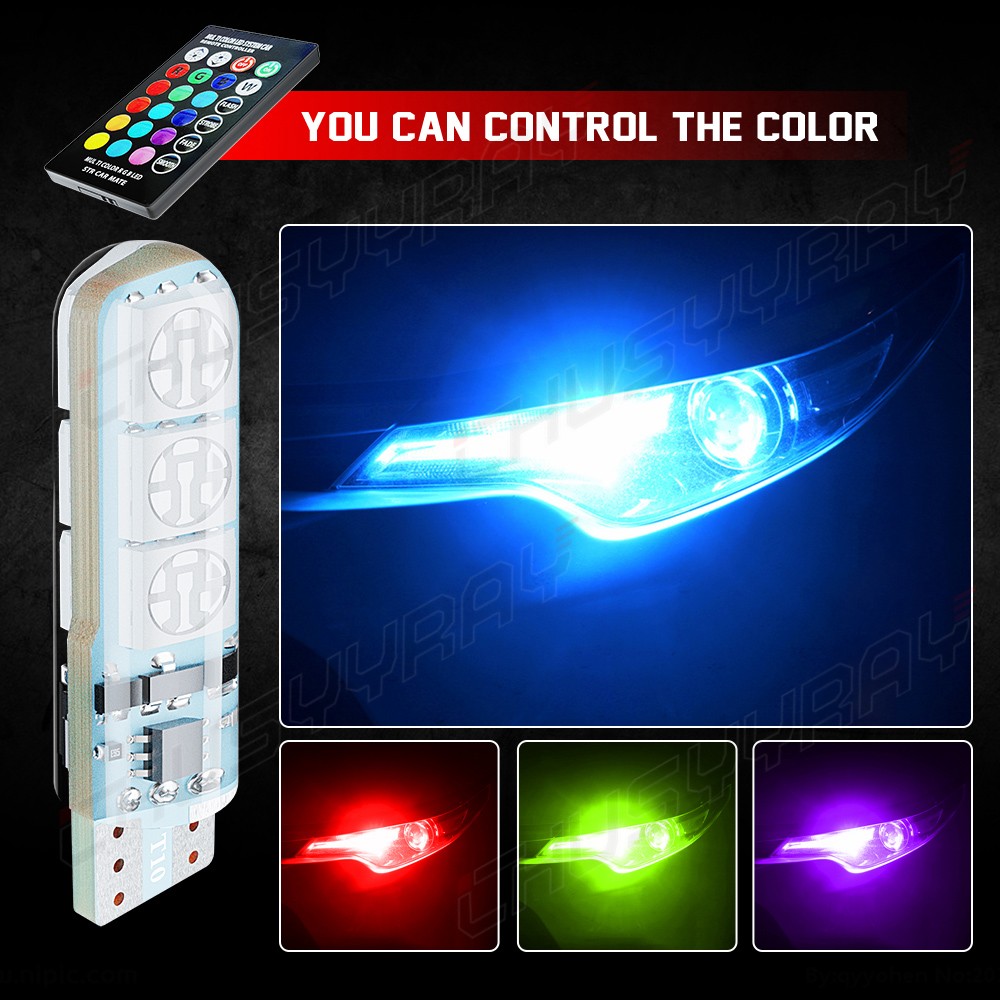 LED T10 Remote Control W5W Wedge RGB Color Changing Car Light Bulbs 6SMD 5050