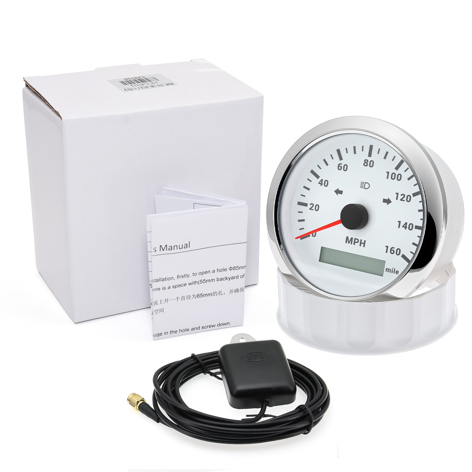 85MM White GPS Speedometer 0-160MPH Gauge for Motorcycles Boat Car Truck ATV US